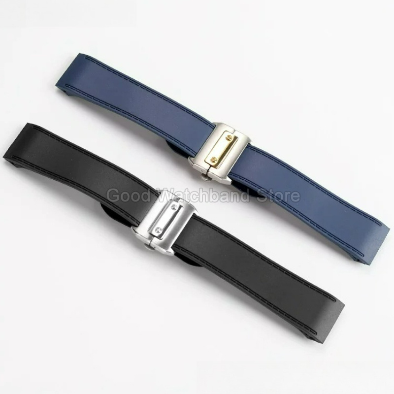 ブラックブルー高品質ラバー製時計ストラップ 23 25mm  - Cartier Watch Santos のレビューと価格